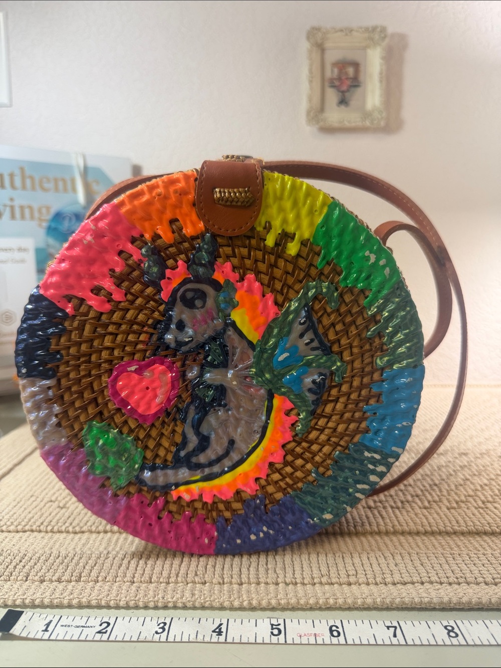 Round Rattan Hand-Painted Tropical Woman Boho Crossbody Bag